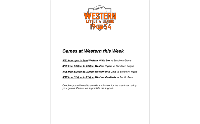 Games at Western this Week we need Volunteers!