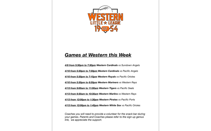 Games at Western this Week we need Volunteers!