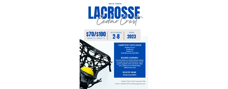 Register NOW for the 2023 CC Youth Lacrosse Season!