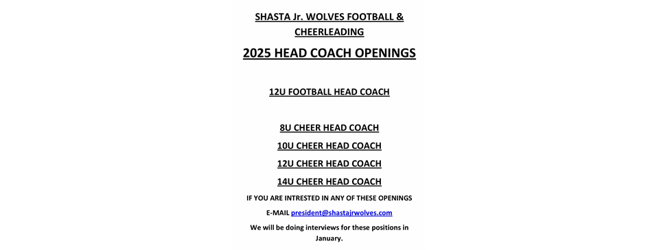 2025 HEAD COACH OPENINGS